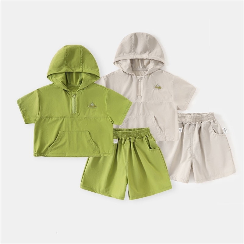 Summer Baby Boys 2PCS Clothes Set Muslin Thin Short Sleeve Hoodies Top For Infant Boys Loose Solid Shorts Suits Toddler Boy Sets 250729