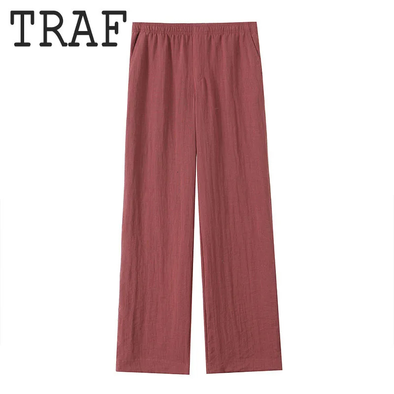 TRAF Women 2 Pieces Sets With Belt Kimono Style Coat Top Elastic Waist Long Pants Womens Suit Casual Outfit 250730