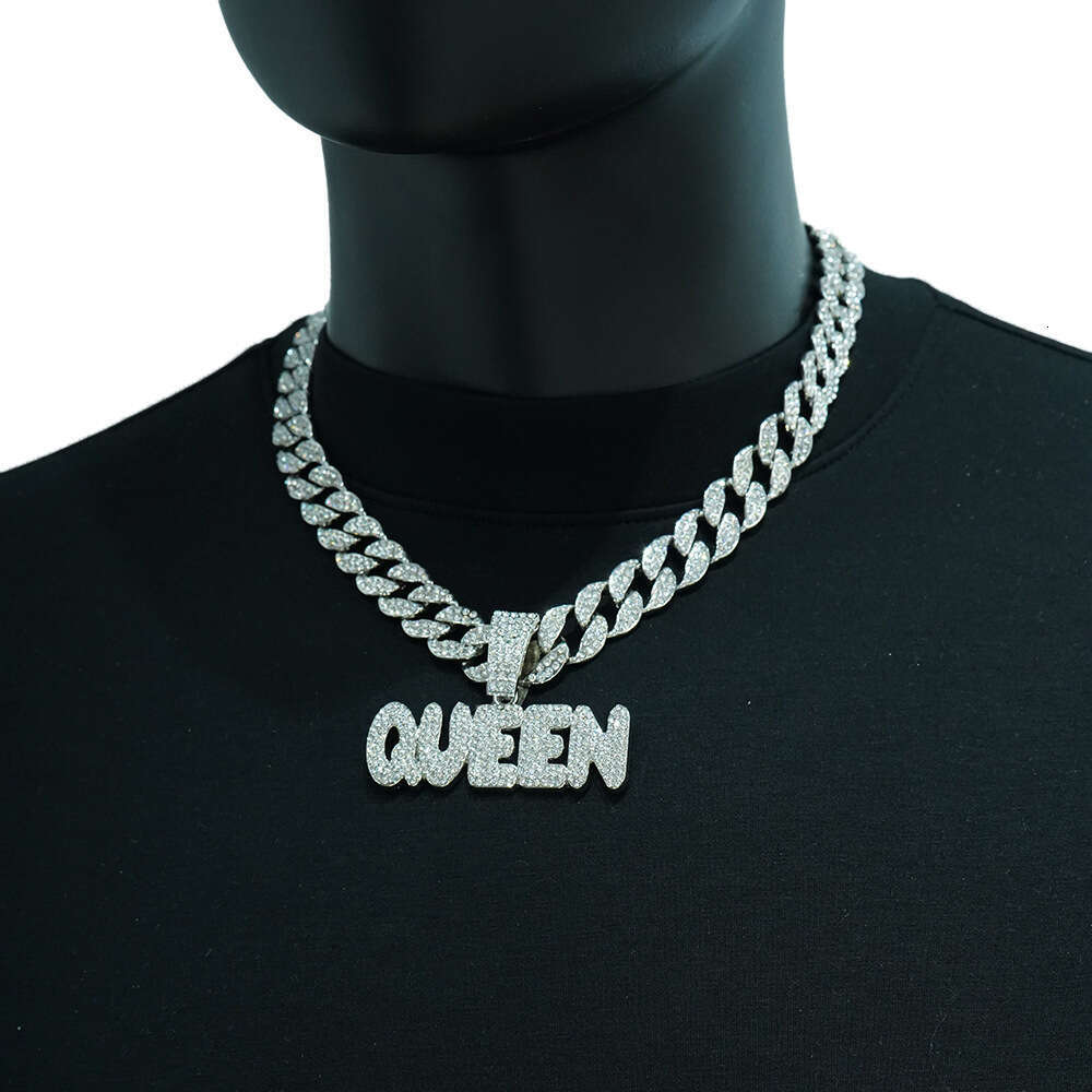 New Full Dia Letter Queen Pendant Hip Hop Personality Alloy Cuban Chain Creative Versatile Necklace