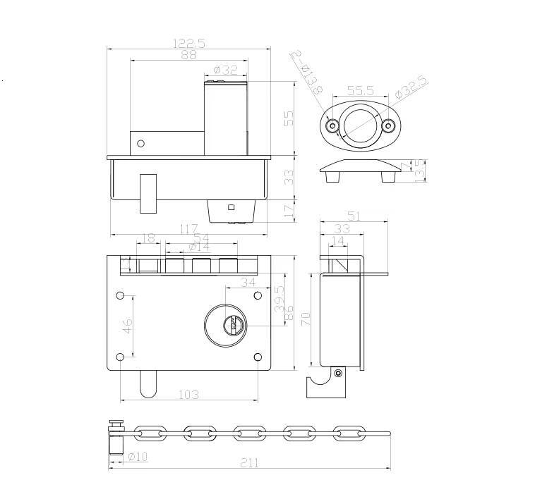 D4500/AL2240 Door security Lock-Mute Mechanical Lock for Door