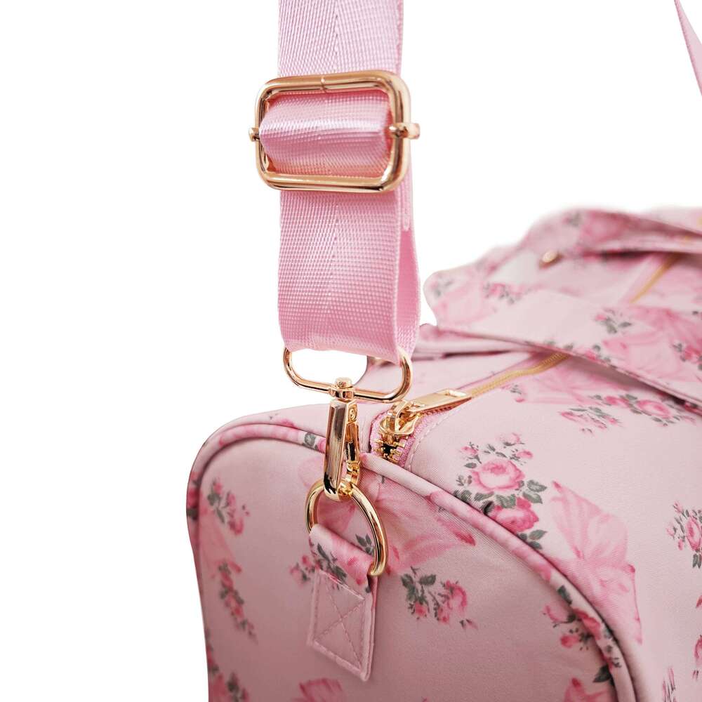 2024 Fashion Nylon Waterproof Flower Bow Printed Ladies Shoulder Bag Travel Gym Duffle Handbags
