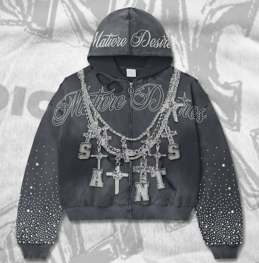 AutumnWinter High Street Harajuku Letter Printed Gothic Zipper Hoodie Y2K Retro American Mens and Womens Casual Jacket 250730