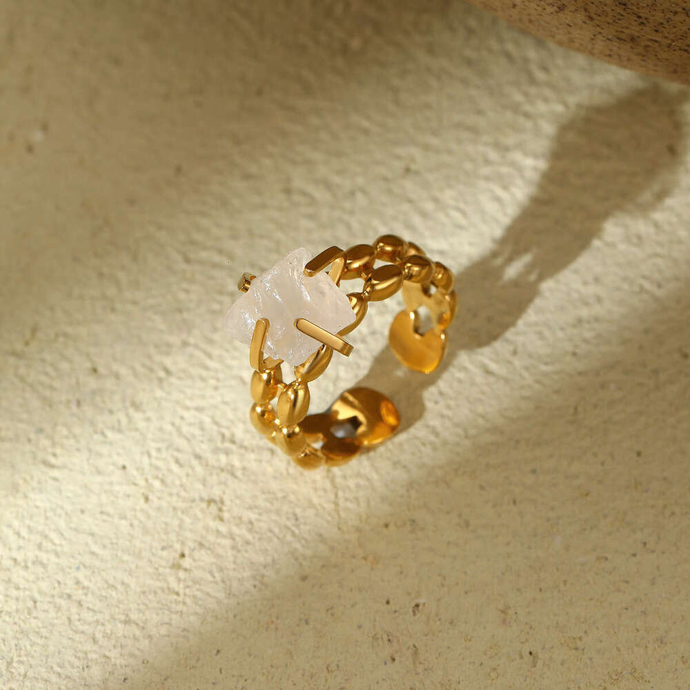 Hot Selling Adjustable Open Titanium Ring for Women with Natural Stone Circle Fence Stainless Steel Jewelry