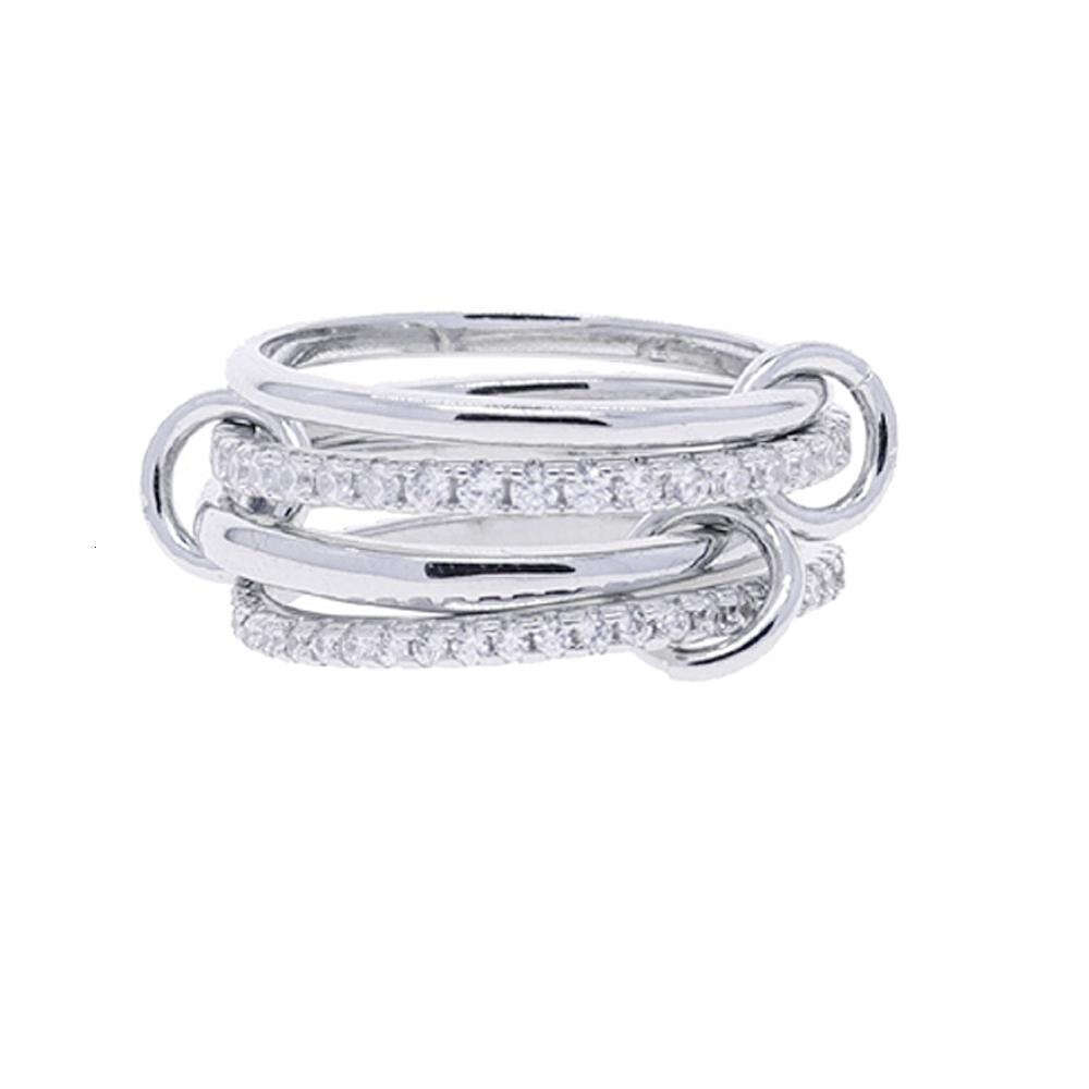 Stainless Steel Interlocking Full Diamond Zircon Ring Two-tone Multi-element New Hot Item