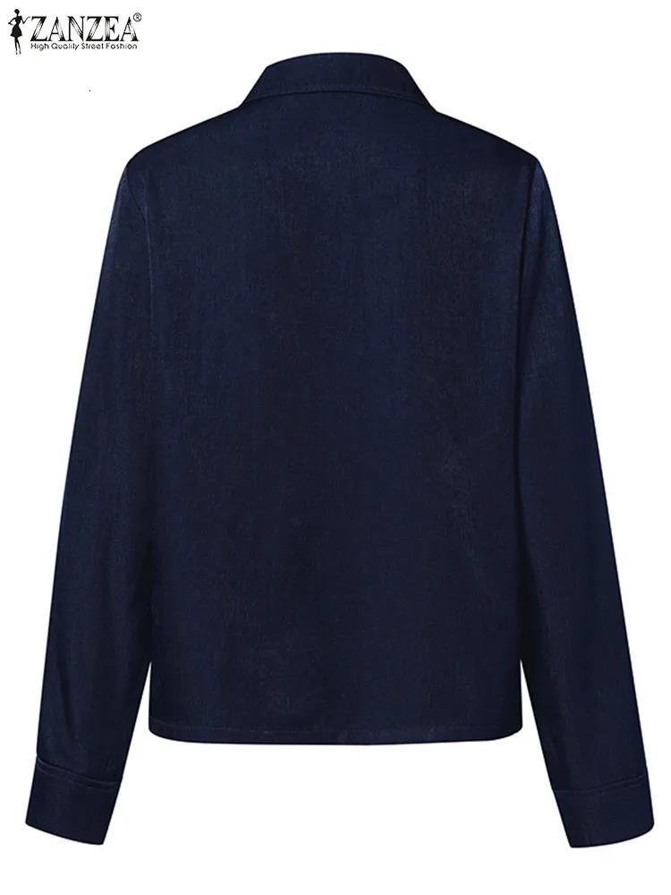 ZANZEA Fashion Lapel Collar Jackets Casual Denim Coats Spring Women Long Sleeve Outwear Vintage Pocket Waisted Cropped Tops 250730