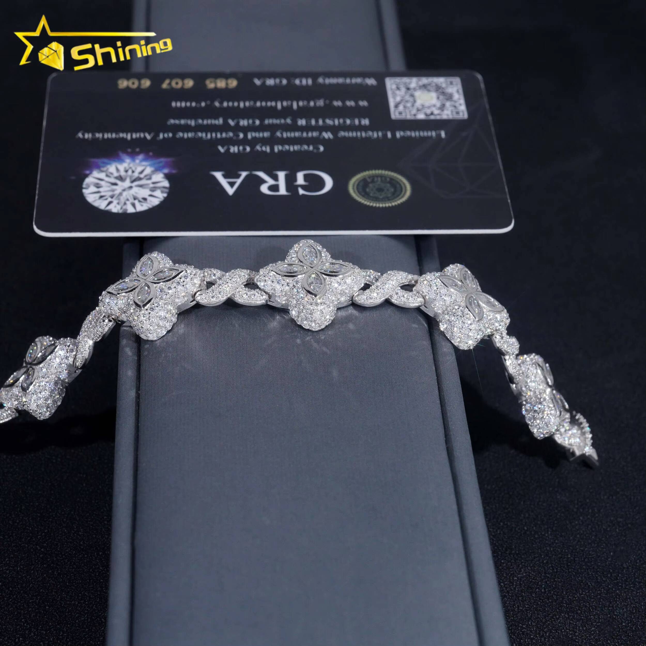 Hot Selling Hip Hop Style Rapper 925 Sterling Silver Men Infinity Cuban Link Moissanite Clover Bracelet