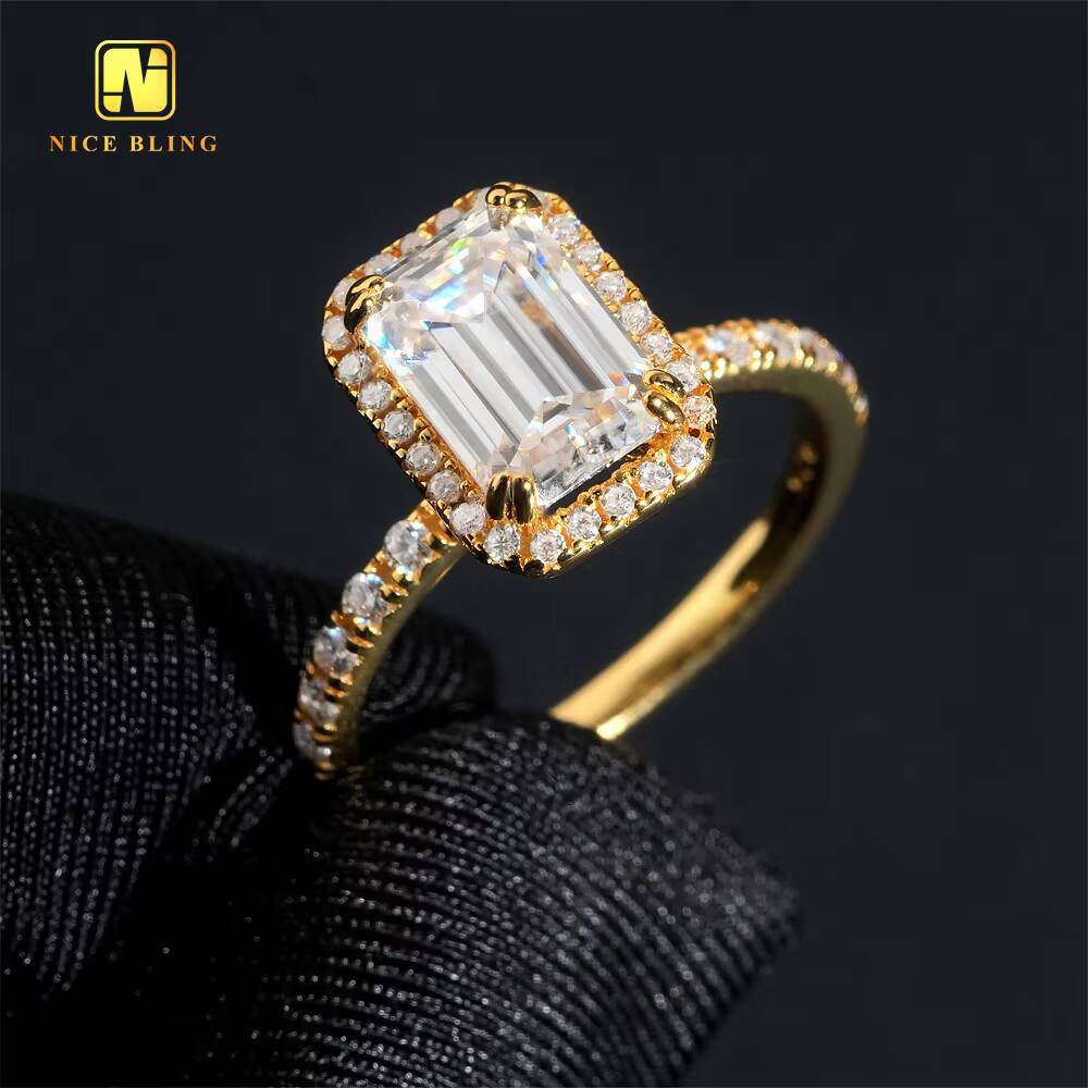 Classic Jewelry Round Emerald Cut Moissanite Wedding Ring 925 Sterling Silver VVS Moissanite Diamond Engagement Ring for Women