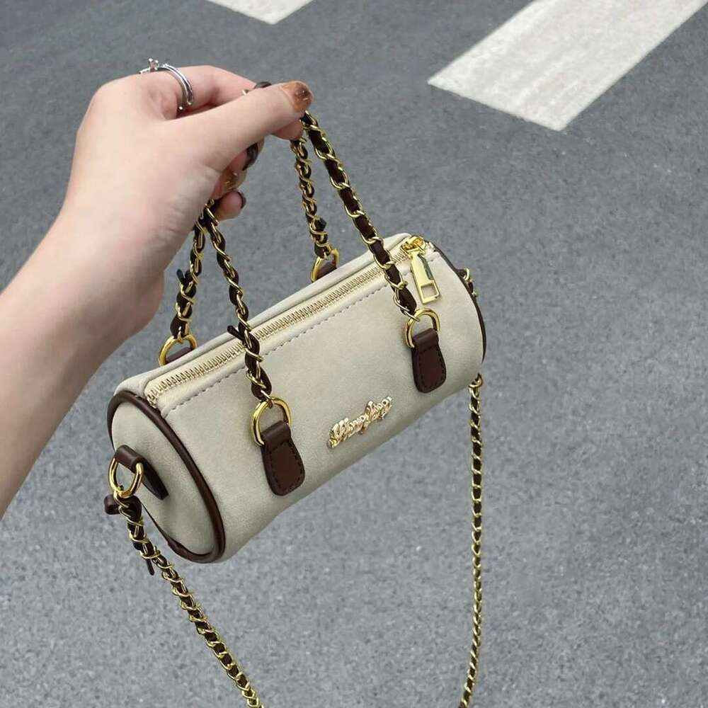 2025 New Chain Cylinder Suede Soft Surface Handbag Crossbody Women Niche Design Pillow Bag
