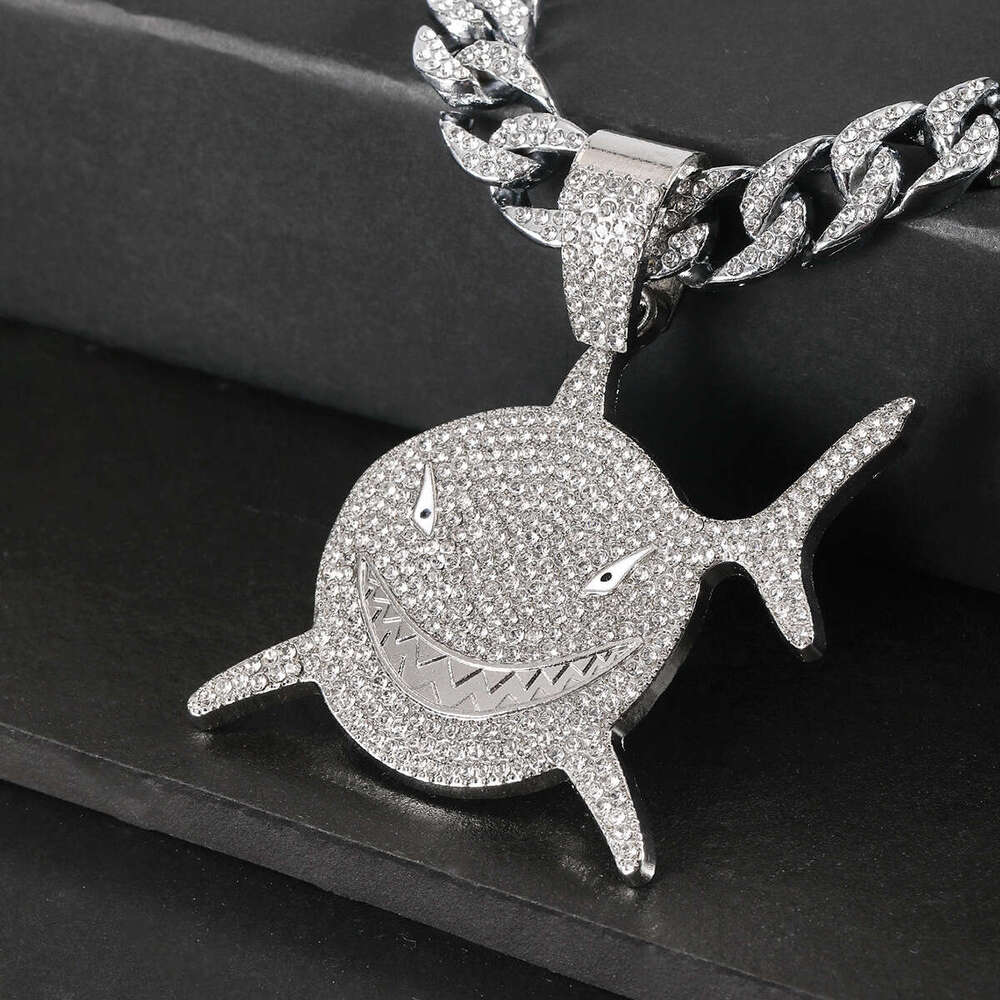 Trendy Personality Exaggerated Shark Fashion Full Dia Hip Hop Necklace for Men and Women Single Pendant