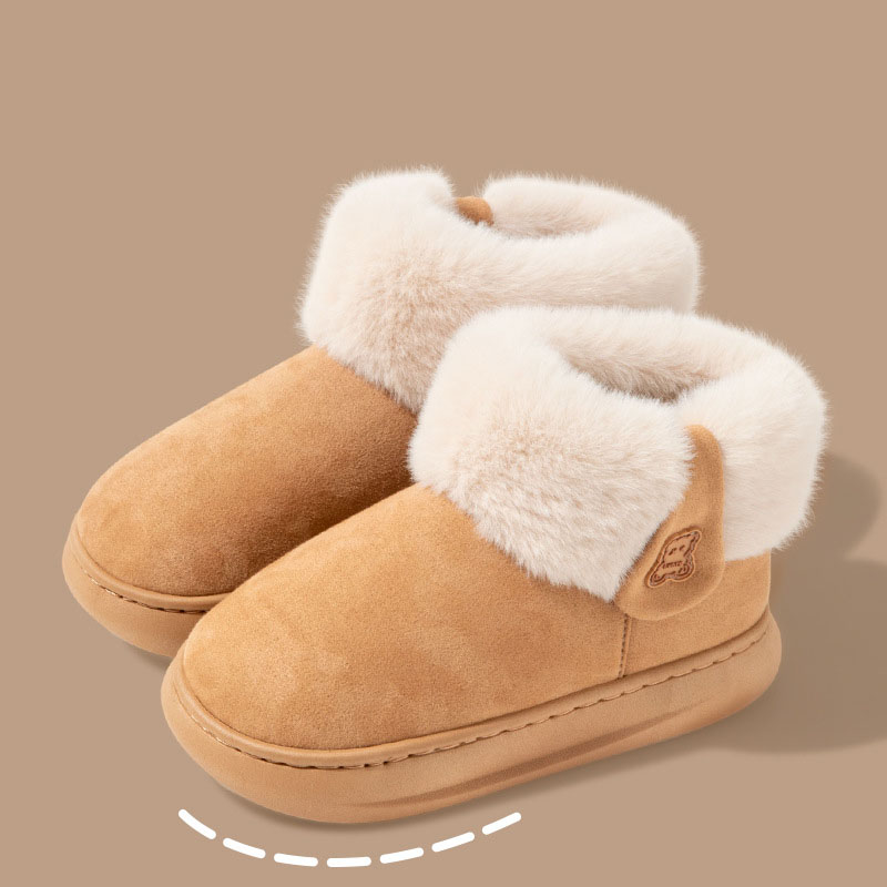 Winter High-Top Plush Cotton Shoes with Thick Non-Slip Soles Warm Fleece-Lined Thickened Bread-Style Boots for Outdoor Wear