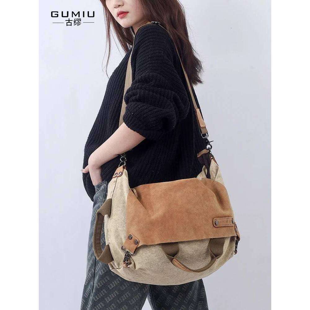 Vintage cowhide canvas summer new high-quality Tote women's large capacity single shoulder crossbody bag
