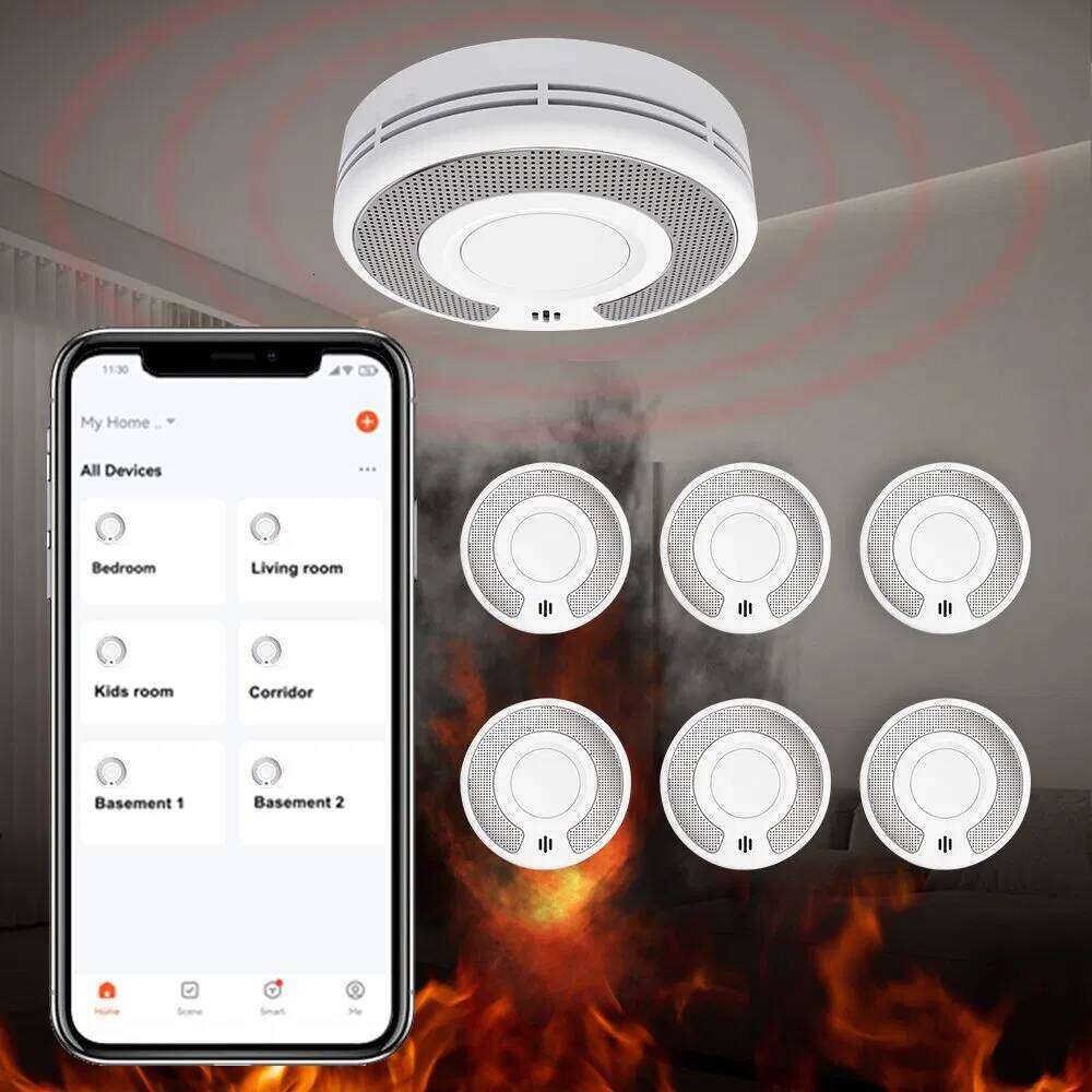 Wireless Interlinked Smoke Alarm Detector Sealed 10-Year Li-Battery, WiFi Alarm with Tuya APP Control, CE En 14604, V-Come, VS03F