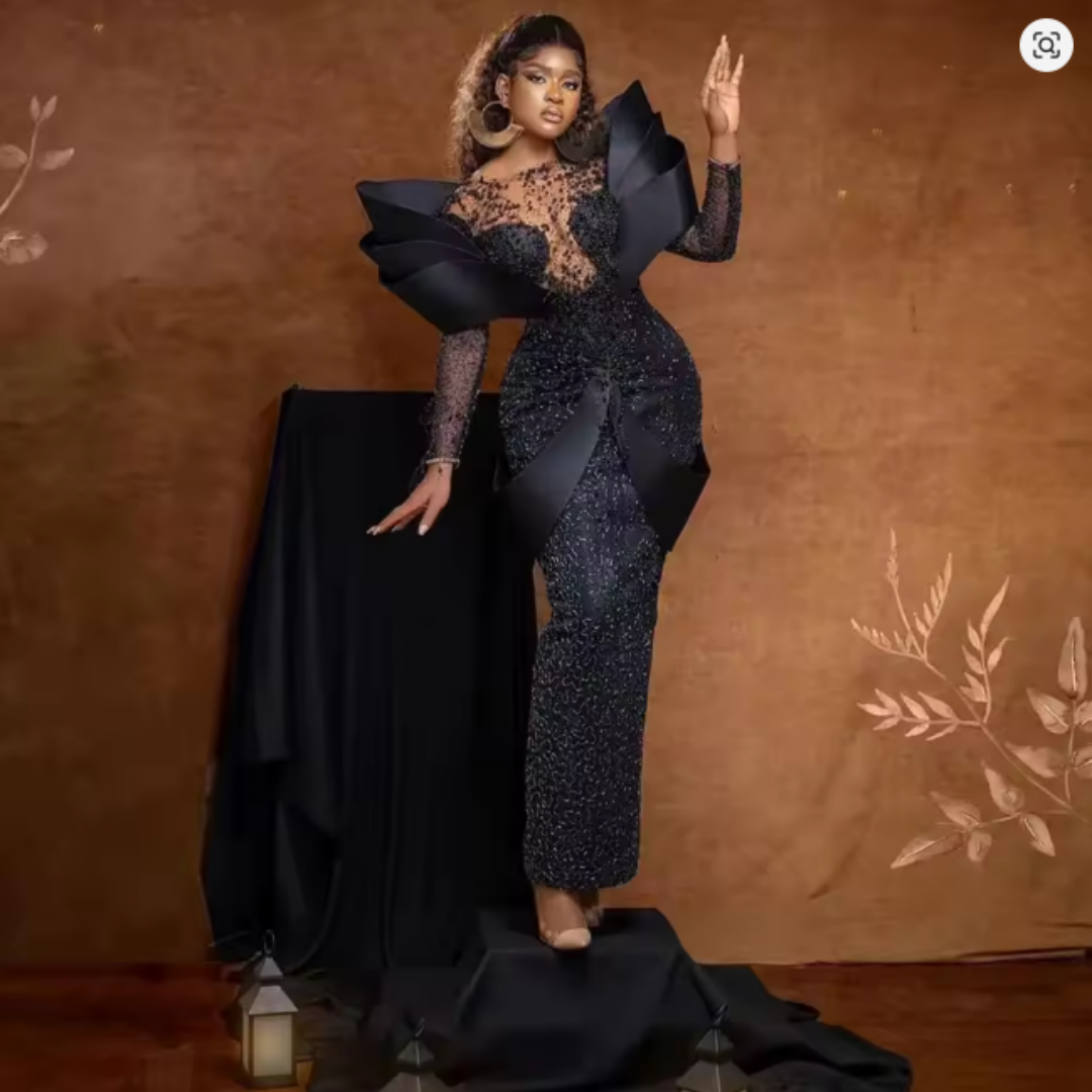 Luxury African Evening Dresses Sexy Mermaid Black Lace Prom Gowns Off Shoulder Prom Dresses Customized