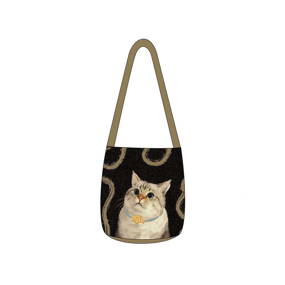 Kebidou Korean Style Lazy Large Capacity Relaxed Canvas Cat Shoulder Bag Unique Design