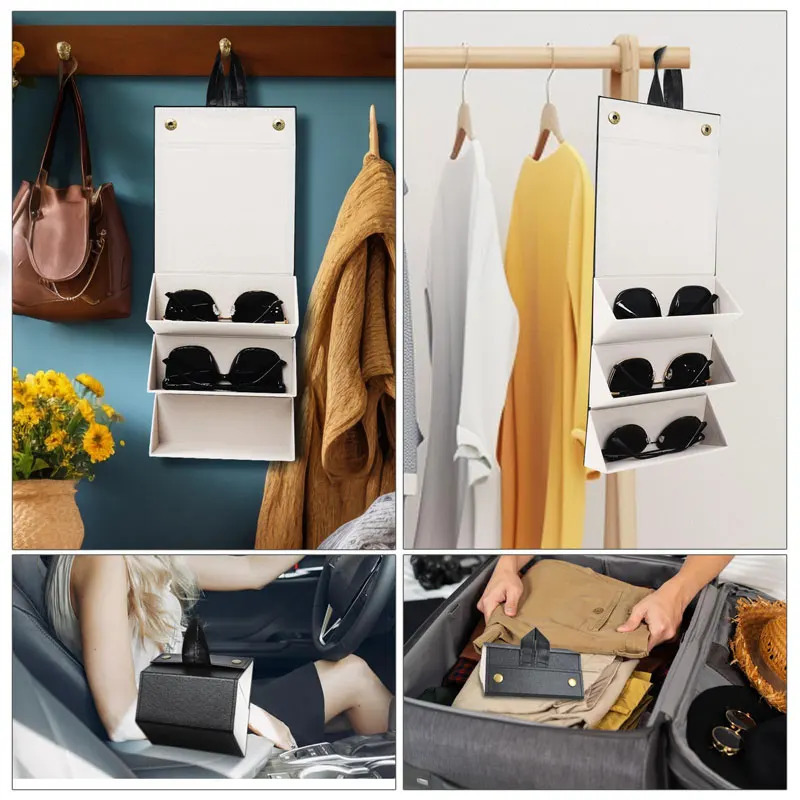 Portable Travel Sunglasses Storage Box 3 Slots Foldable Travel Sunglass Case Multiple Pairs Eyeglasses Holder Glasses Organizer 250729
