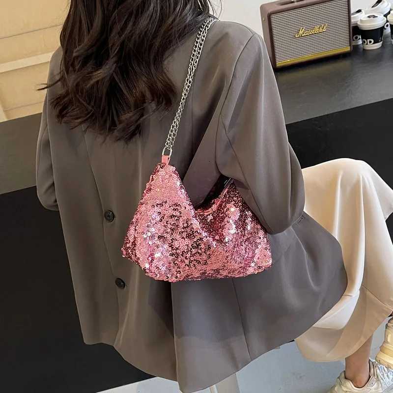 Women Bling Shoulder Bag Chic Sequins Glitter Underarm Sling Bag Adjustable Chain Strap Crossbody Bag Commute Shopping Handbags Y250730