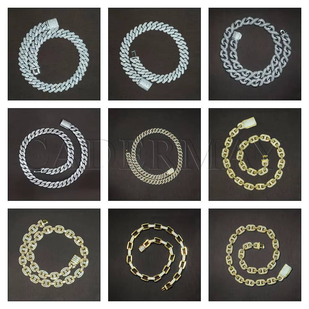 Cadermay Customized Fashion Hip Hop Jewelry 925 Silver 13mm 18 2 Rows Iced Out Moissanite Cuban Necklace Chain for Rapper Men