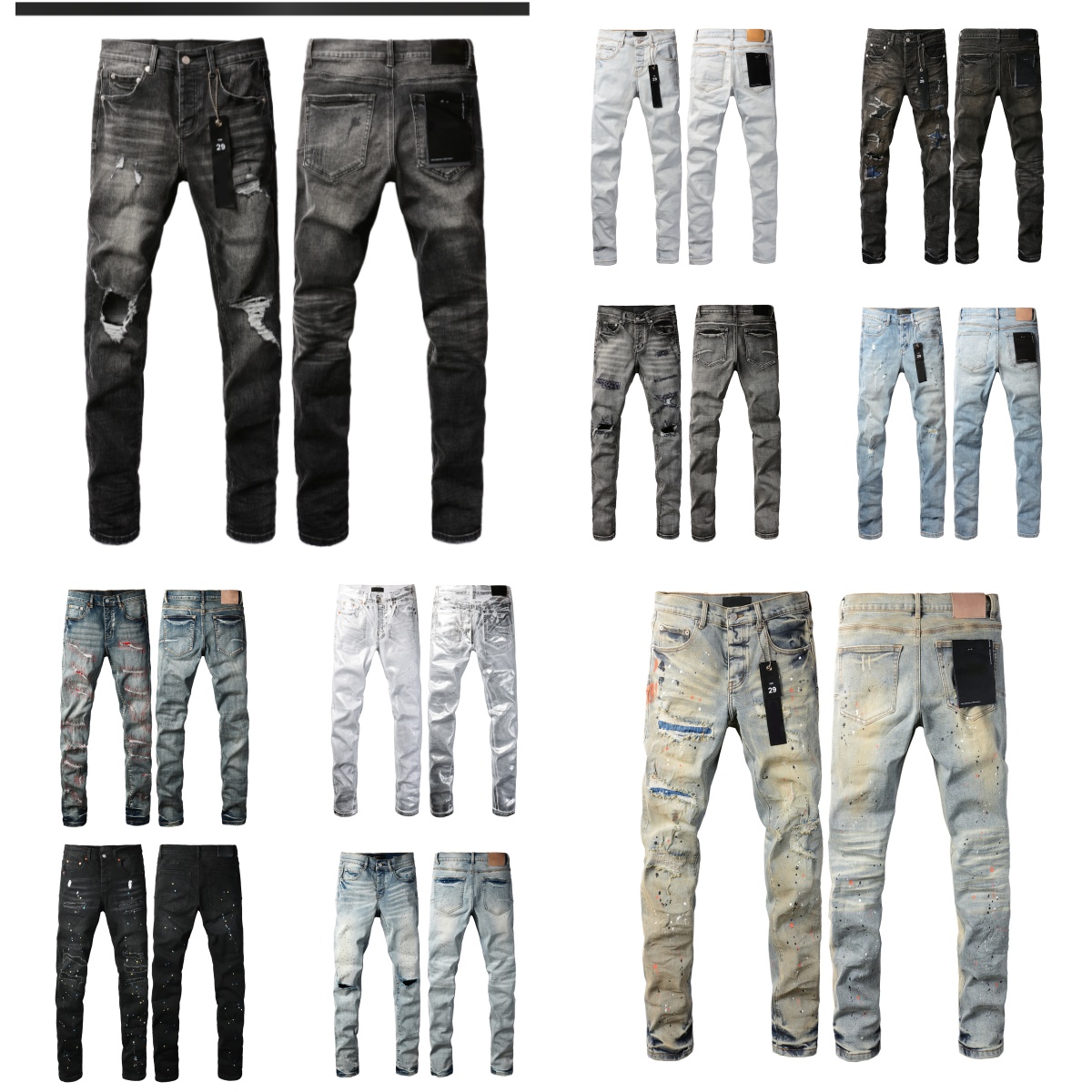 5A Men Trousers purples jeans for mens Denim Designer Jeans Men Black Pants High-end Quality Straight Retro Ripped Biker Jean Slim Fit Motorcycle Clothing