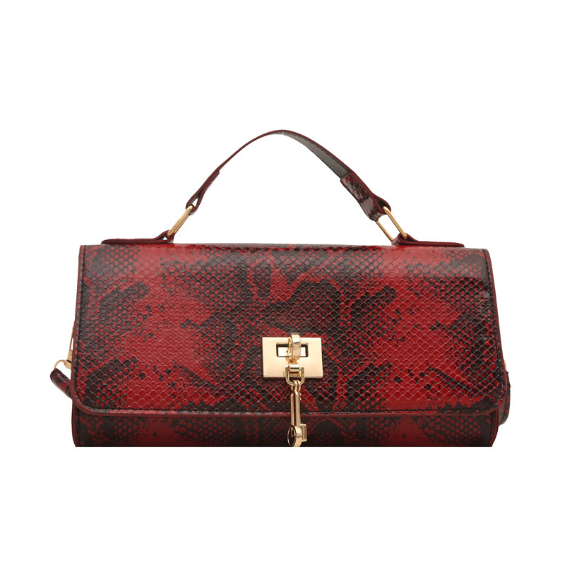Women's 2025 New Fashion Snake Pattern Lock Handbag Niche Light Luxury Shoulder Crossbody Small Square Bag ddmymoon