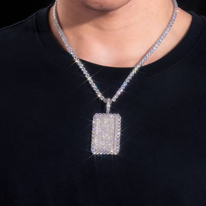 925 Sterling Silver Fine Jewelry Iced Out Square Charm Pendant 14K Gold Plated VVS Moissanite Diamond Hip Hop Pendant Necklace