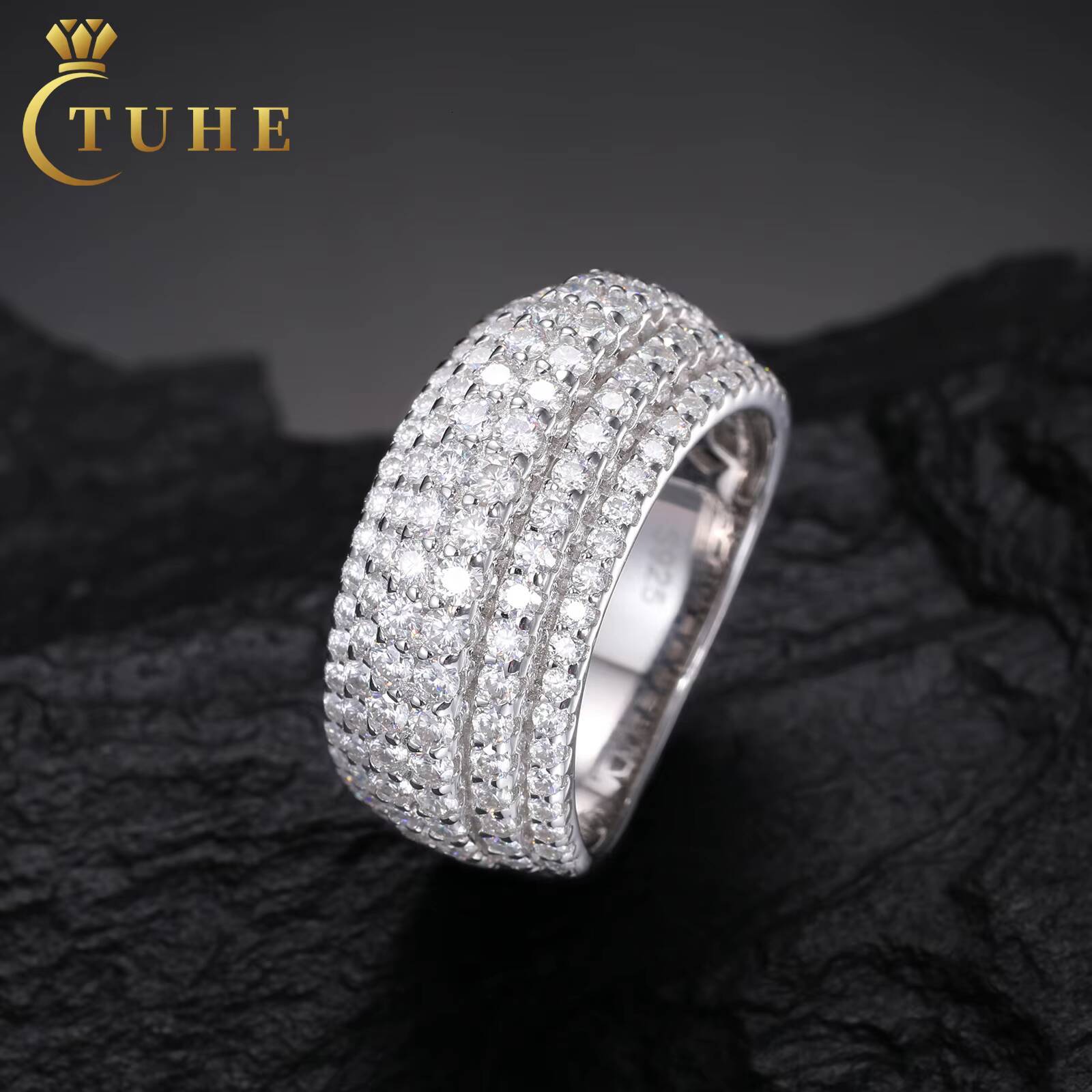 Pass Diamond Tester 6 Layers Lab Created Moissanite Band Ring White Gold 925 Sterling Silver Wedding Jewelry Engagement Ring