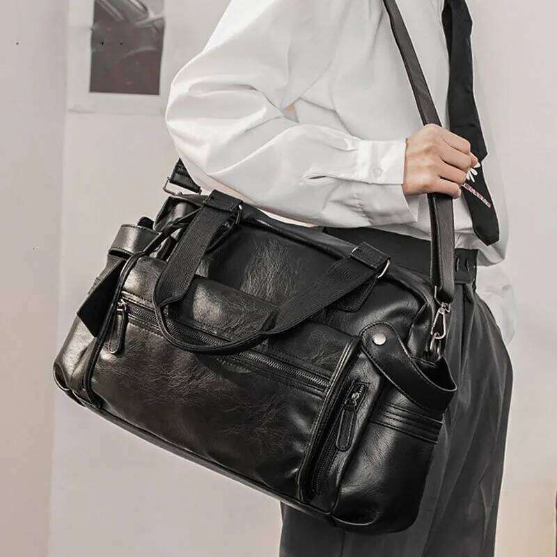 New Handbag Men Top-Handle Bags Fashion Crossbody Large Capacity Men's HandbagsTravel Totes Bag PU Leather Briefcase OLOEY