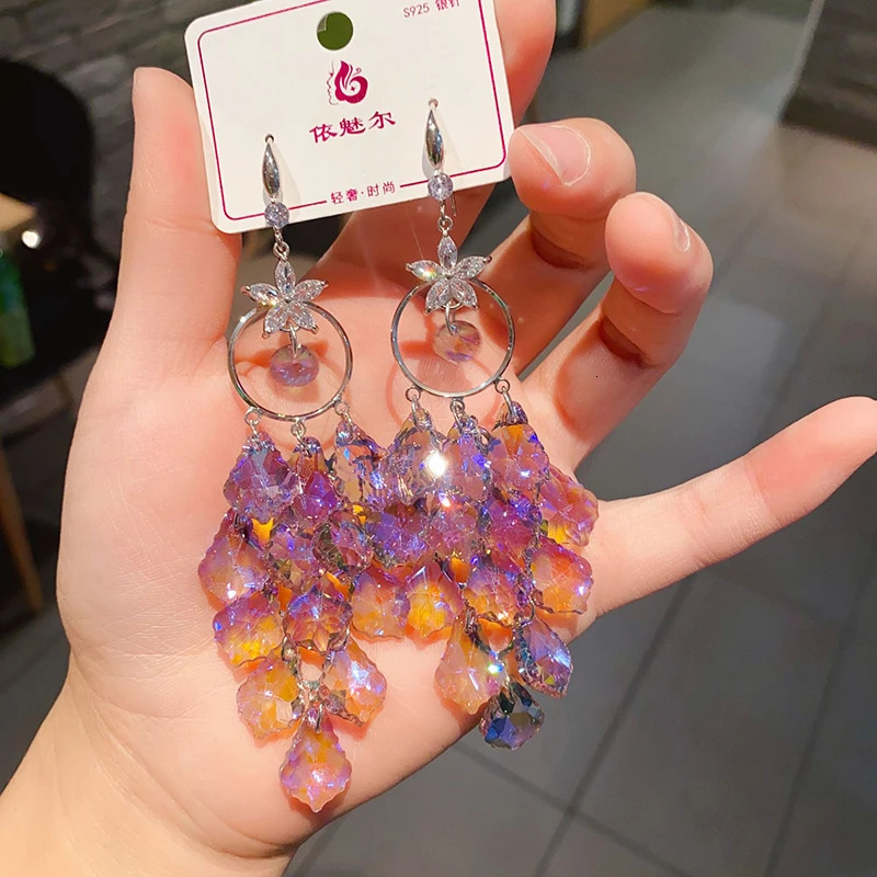 Fashion Shiny Purple Crystal Waterdrop Dangle Earrings for Women Trend Big Earring Wedding Banquet Party Jewelry Gift 250730