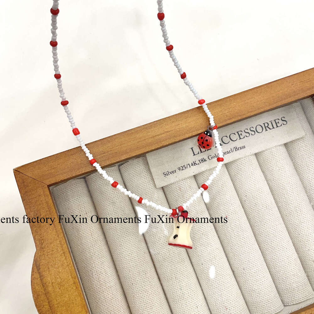 Creative Design Fun Apple Core Beaded Necklace for Women, Small Multi-element Collarbone Chain, Cute and Simple Versatile cf7