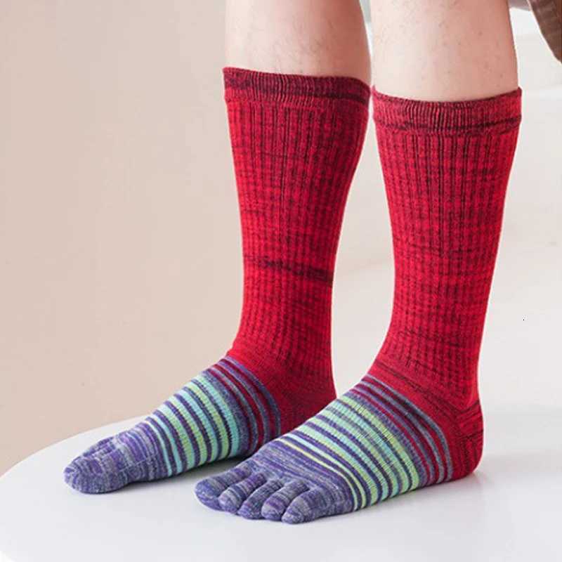 Man Long Toe Socks Plus Large Size Combed Cotton Colorful Striped Compression Sport Fitness Happy Funny 5 Finger Calf Socks Z250731