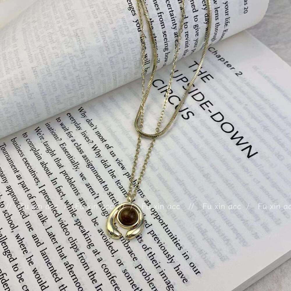 Four Seasons Versatile Double Layer Stacked Abstract Pattern Necklace for Women, Melad Sweater Chain, Niche Light Collarbone Chain 14c