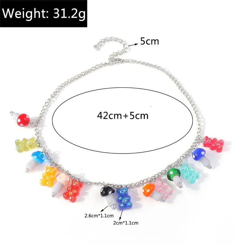 Fashion Mushroom Necklace Cartoon Candy Color Resin Animal Bear Pendant Necklace for Women Girl Party Jewelry Gifts 250729