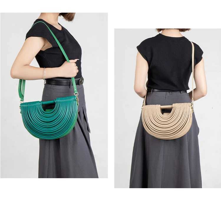 2025 New Gold Luxury Designer Brand Handwoven Noodle Bags Half Round Pulled Hobo Silver Evening Clutch Chic Handbags for Women G250801