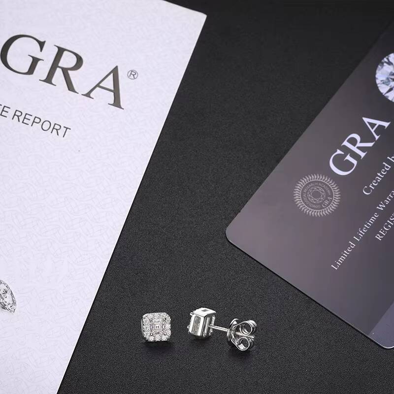 Asscher Cut 925 Sterling Silver Vvs Moissanite Square Stud Earrings Factory Wholesale White Gold Plated Rust Proof Ear Studs