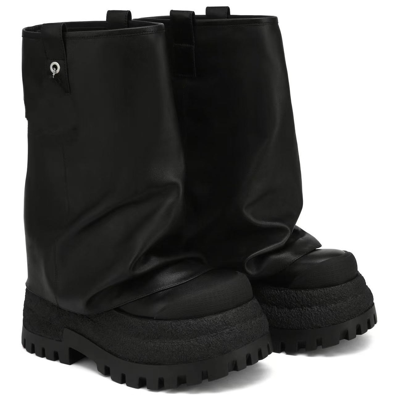 2025 New Women's Retro Chunky Sole Mid Heel Knight Boots - High Shaft PU and Suede Ankle Boots for Fall (Multi-Color)