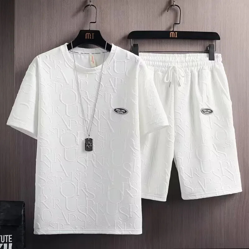 Trendy Summer Suit For Men Casual Short Sleeve TShirt Solid Color Versatile Style Korean INS Five Minute Pants 250724