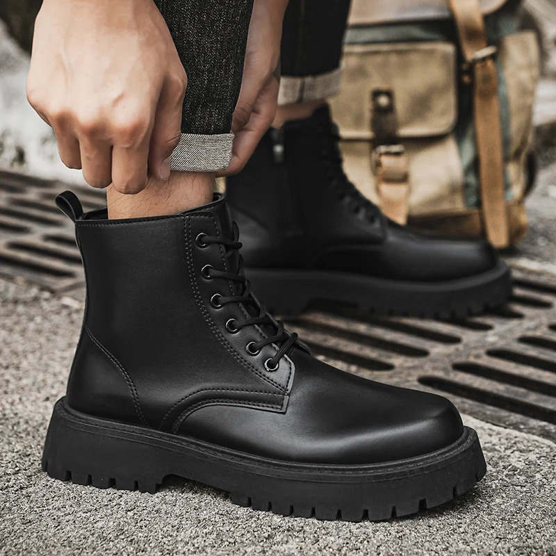 2025 Couples Casual Boots Four Season Men Womens High Top Leather Boots Fashion Thick Soled Non Slip Plus Size Outdoor Boots 250729