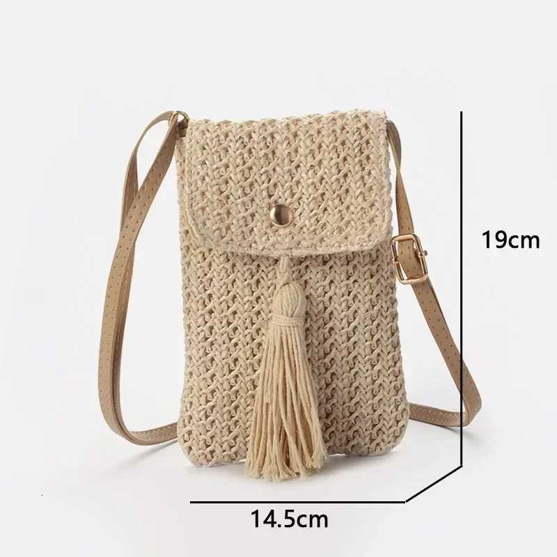Straw Beach Bag Women Holiday Mobile Phone Shouder Bag Summer Tassel Mini Crossbody Bag for Lady Gril Travel Bohemian Style Y250730