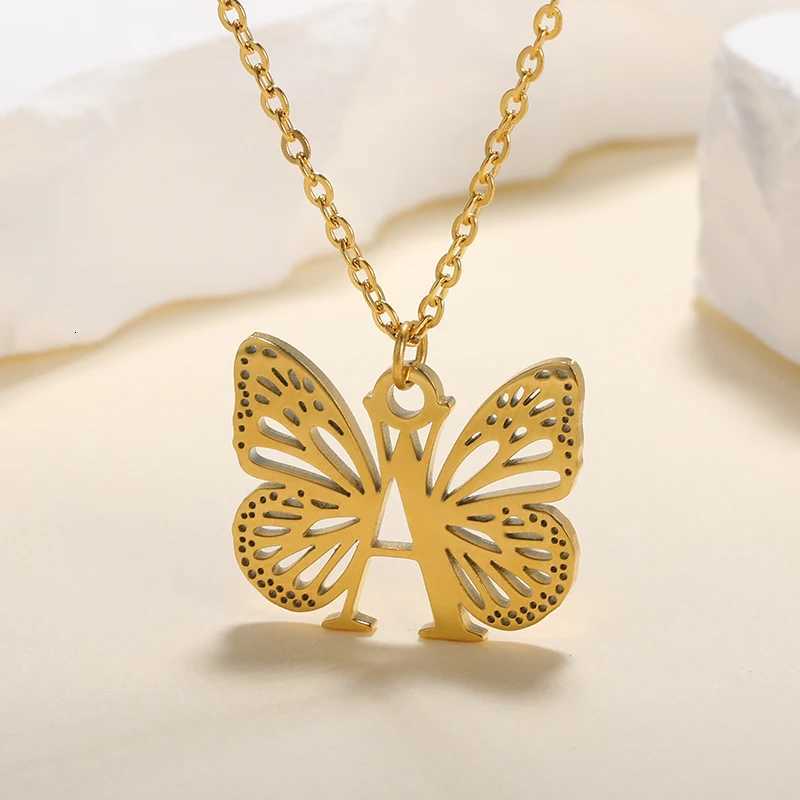 AZ Initial Letter Collar Butterfly Necklace For Women Butterfly Jewelry Stainless Steel Alphabet Choker Necklace Female Gift Z250731 Z250910