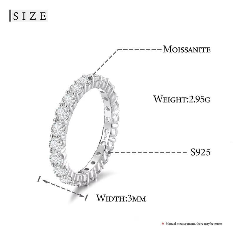 Trendy Women Jewelry Engagement Ring White Gold 925 Silver D Color VVS Moissanite Diamond 3mm Wedding Band Ring