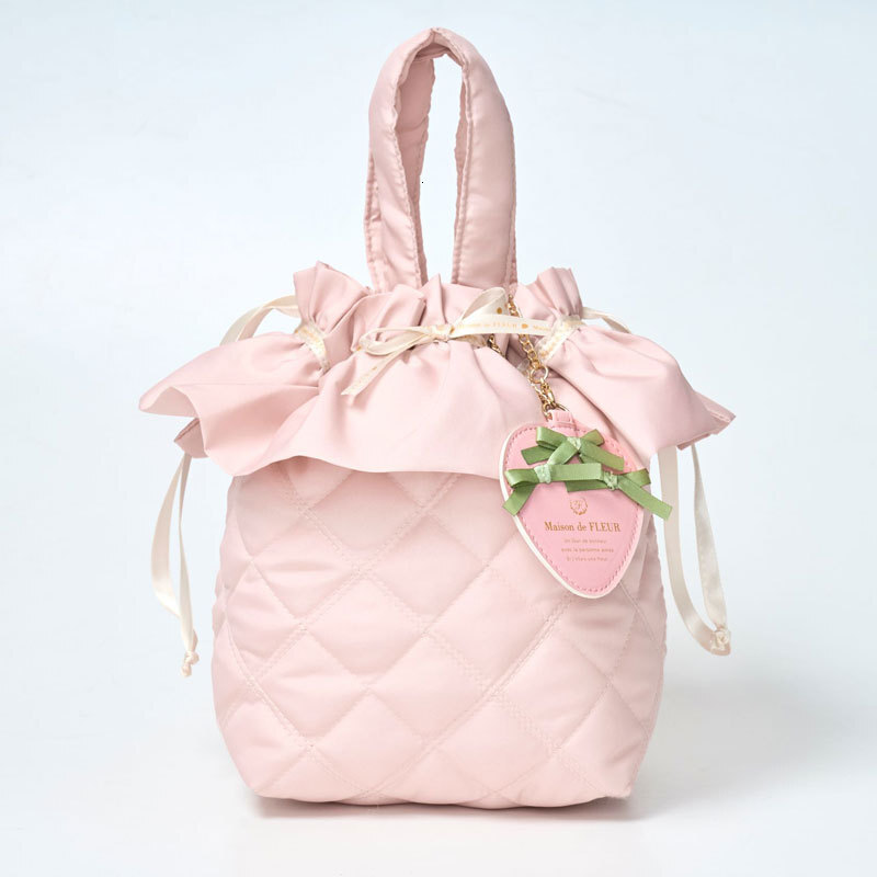 Diamond-shaped Bucket Bag Pink Designer Bag for Women Fashion Nylon Ruffled Drawstring Handbag
