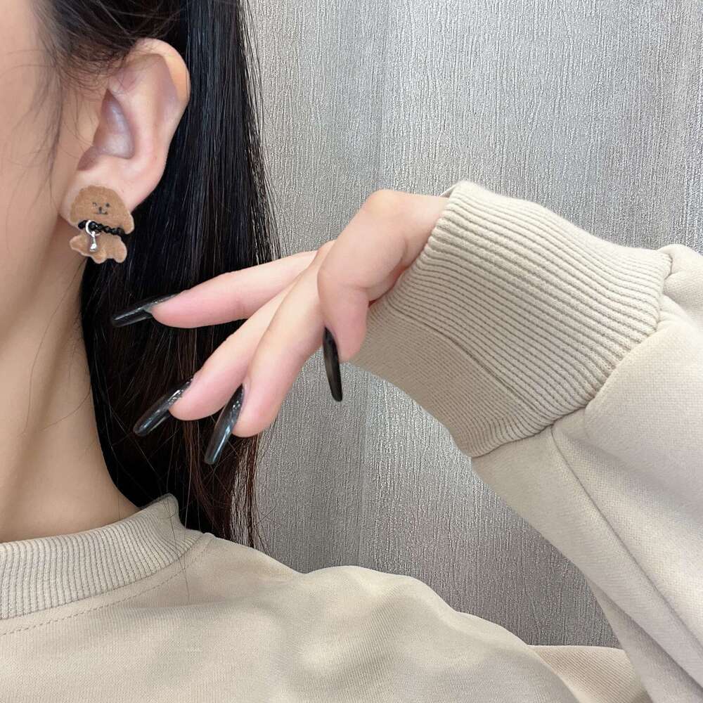 Korea Dongdaemun New Cute Cartoon Cookie Curly Puppy Bead Niche Design Fun Earrings for Women c98