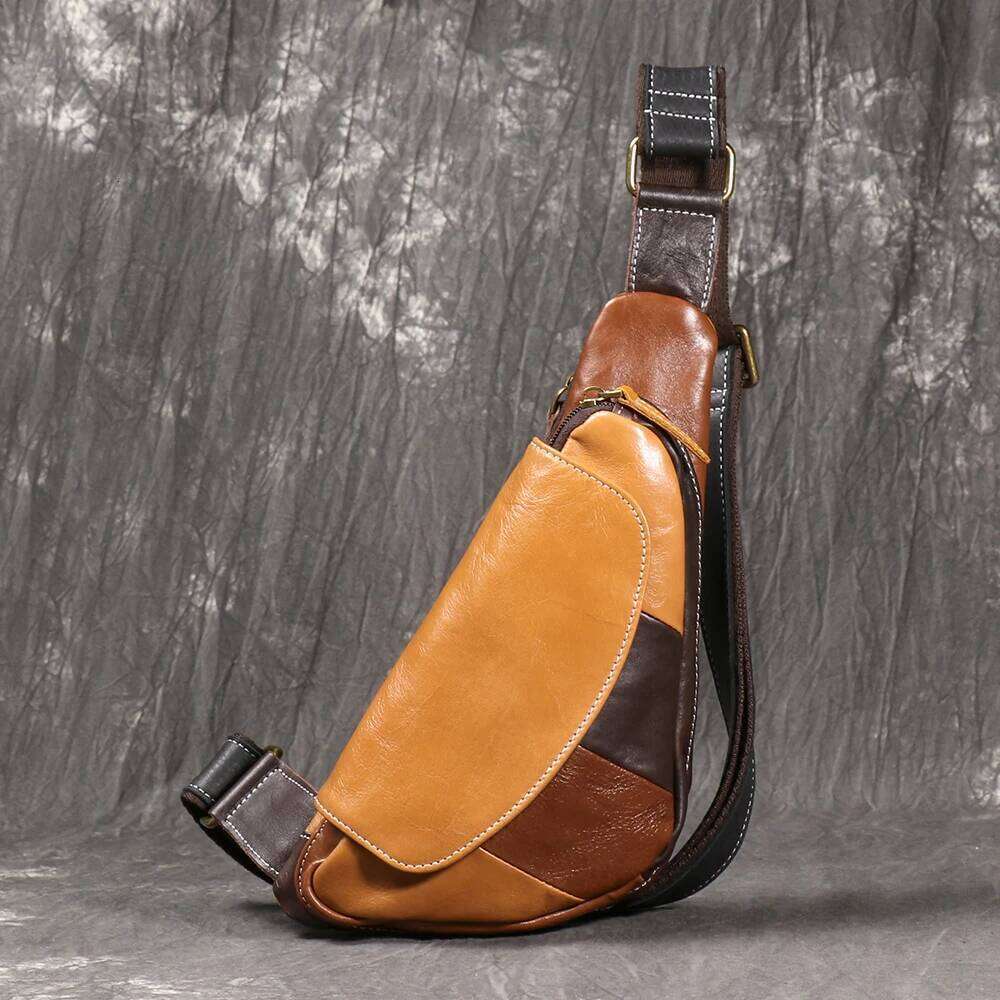 LUOKIR Men's Genuine Leather Chest Bag, Top Layer Cowhide Casual Backpack, Stylish Trendy Shoulder Crossbody Bag 250731