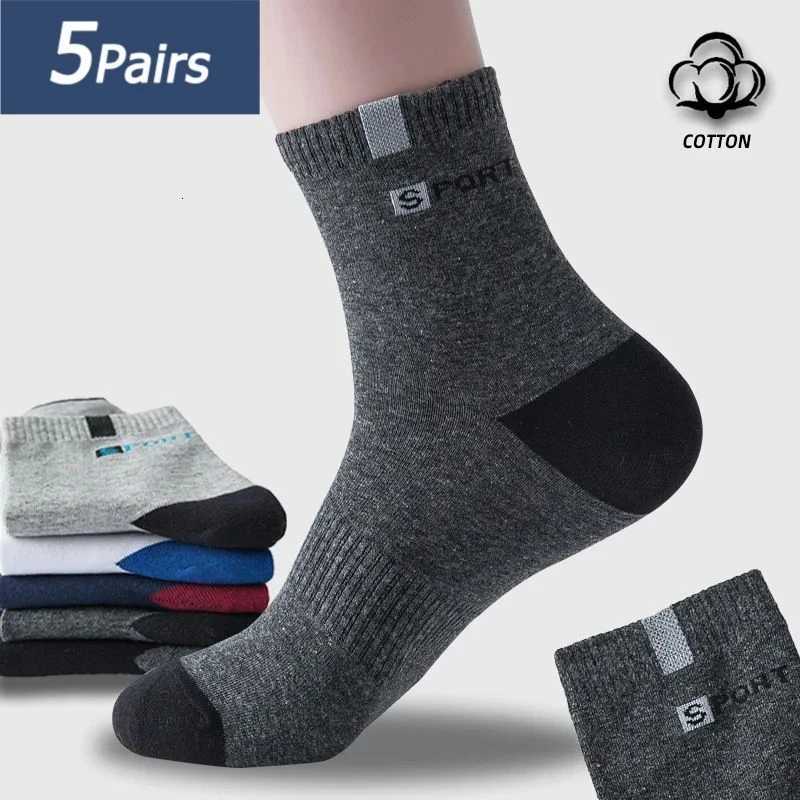 5 Pairs Cotton Socks for Men Sport Breathable Soft Letter Fashion Sneakers High Elastic Middle Tube Stockings Towel Socks Summer Z250731