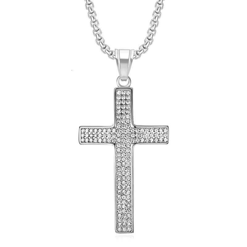 Mens and Womens Dainty Silver Moissanite Pendant Necklace VVS Diamond Cross Gold Plated Stainless Steel Punk Style Jewelry