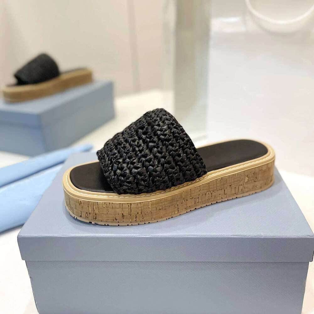 Women Size35-42 Weaving Slippers Flat Platform Summer Slides Leisure Solid Color Flats Designer Shoes Zapatillas De Mujer fbb