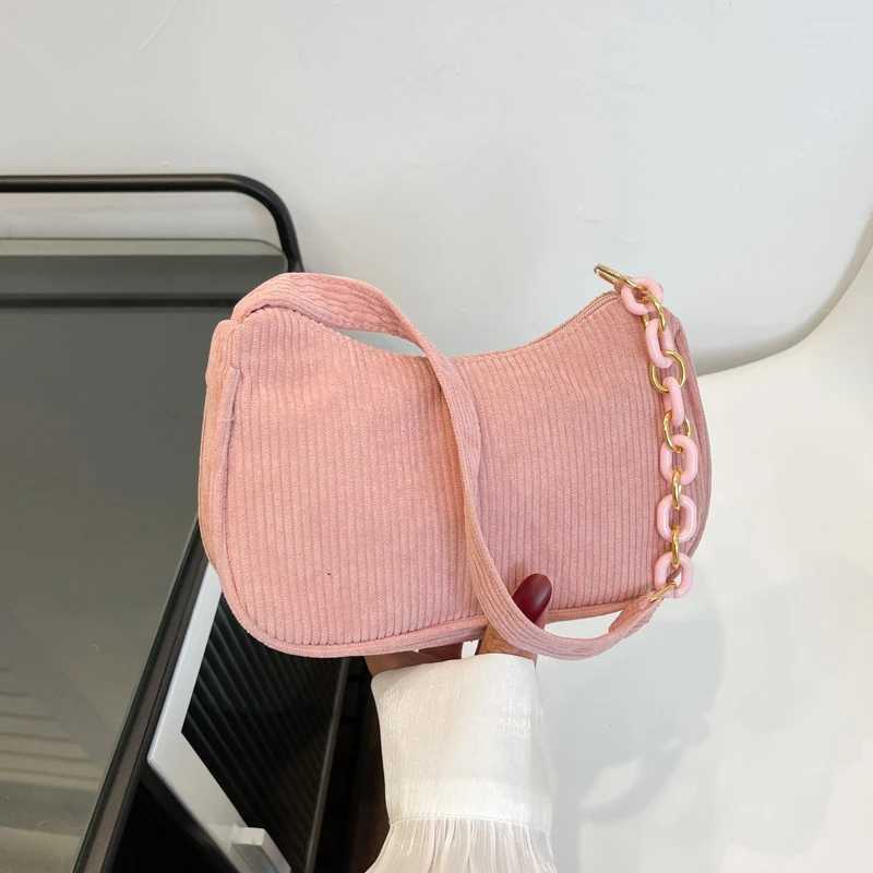Fashion Vintage Women Handbags Corduroy Underarm Bag Casual Women Shoulder Bags Solid Color Zipper Female Handbag Clutch Y250730