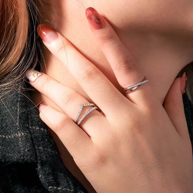 White Gold Plated 925 Sterling Silver VVS Moissanite Diamond Engagement Wedding Gift Women Band Ring