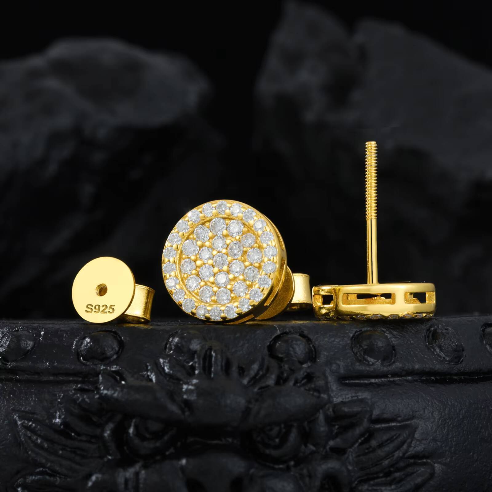 Wholesale Mens Fashion Custom Color 925 Sterling Silver 4 Rows VVS Moissanite Diamond Round Geometric Stud Earrings