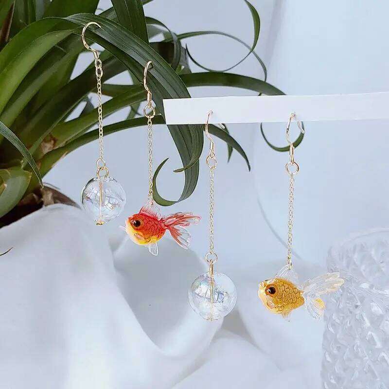 Cute Fish Asymmetrical For Unique Goldfish Pendant Long Fashion Women Koi Earring Design Jewelry Wholesale