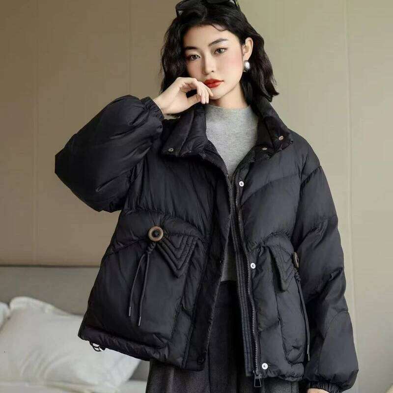 Designer Clothing 2025 Schinteon Women's White Duck Down Jacket Casual Loose Fit Stand Collar Coat Autumn Winter Warm Outwear Fashion